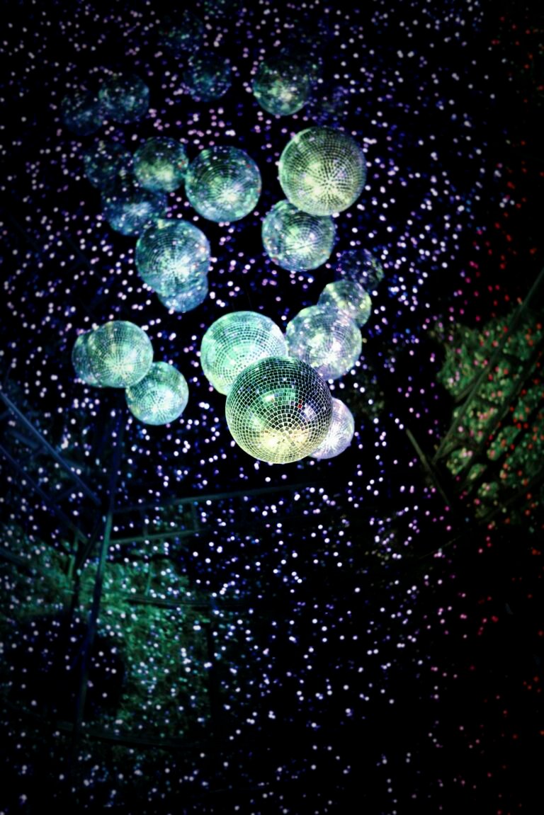 Disco mirror balls lighting up a party
