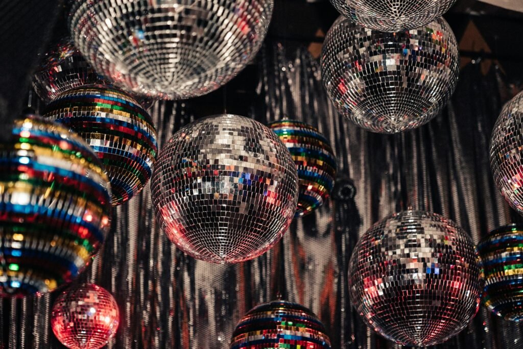 Mirror ball party decor – 360 photo booth rental Dallas